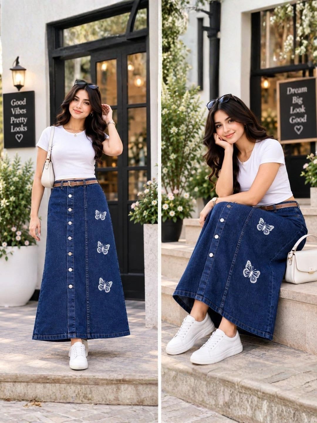 BUCCLY Women Denim Animal Animal Graphic Midi A-Line Skirt - left view