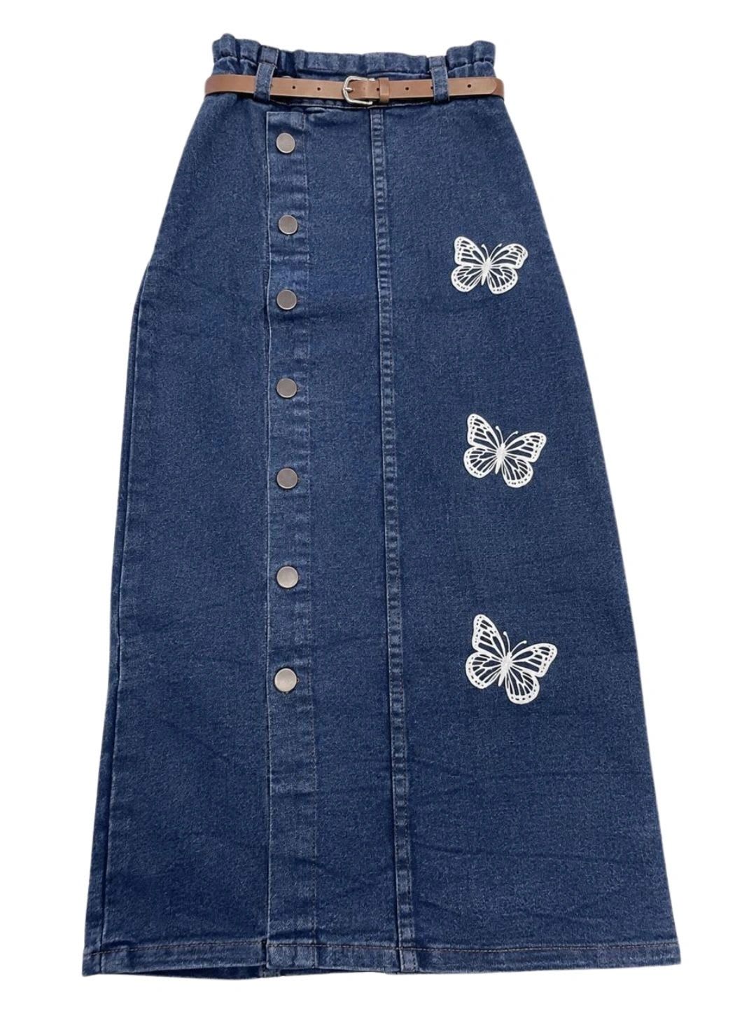 BUCCLY Women Denim Animal Animal Graphic Midi A-Line Skirt - right view