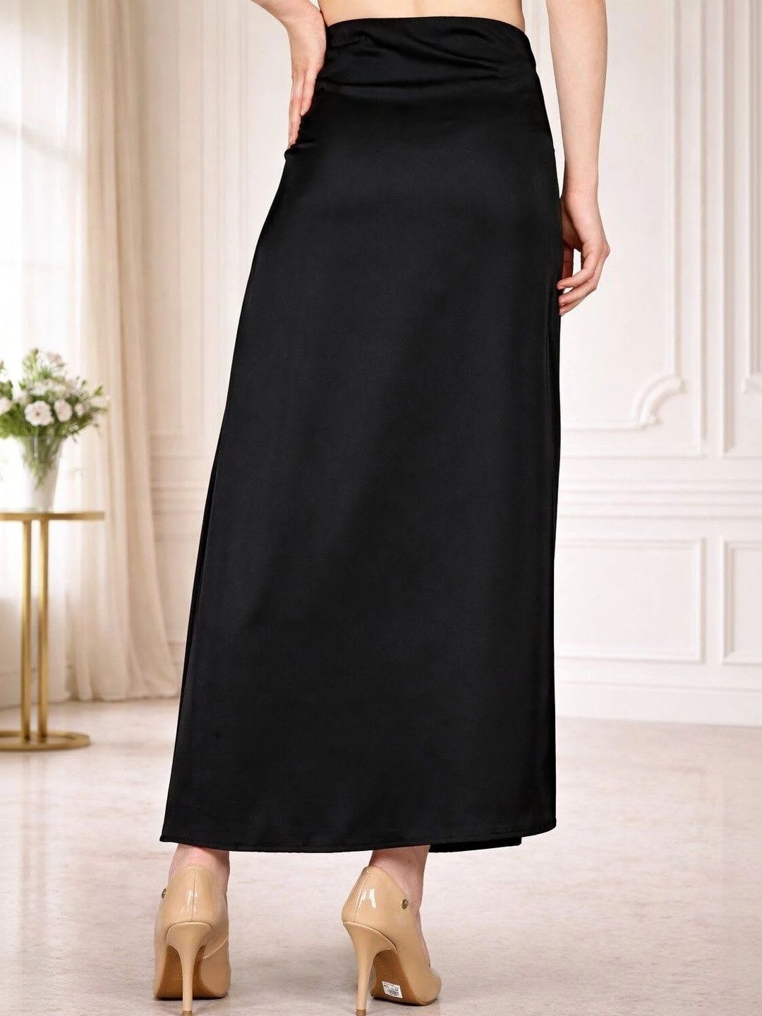 Aadvi Fashion Women Satin Korean Maxi A-Line Skirt - back view
