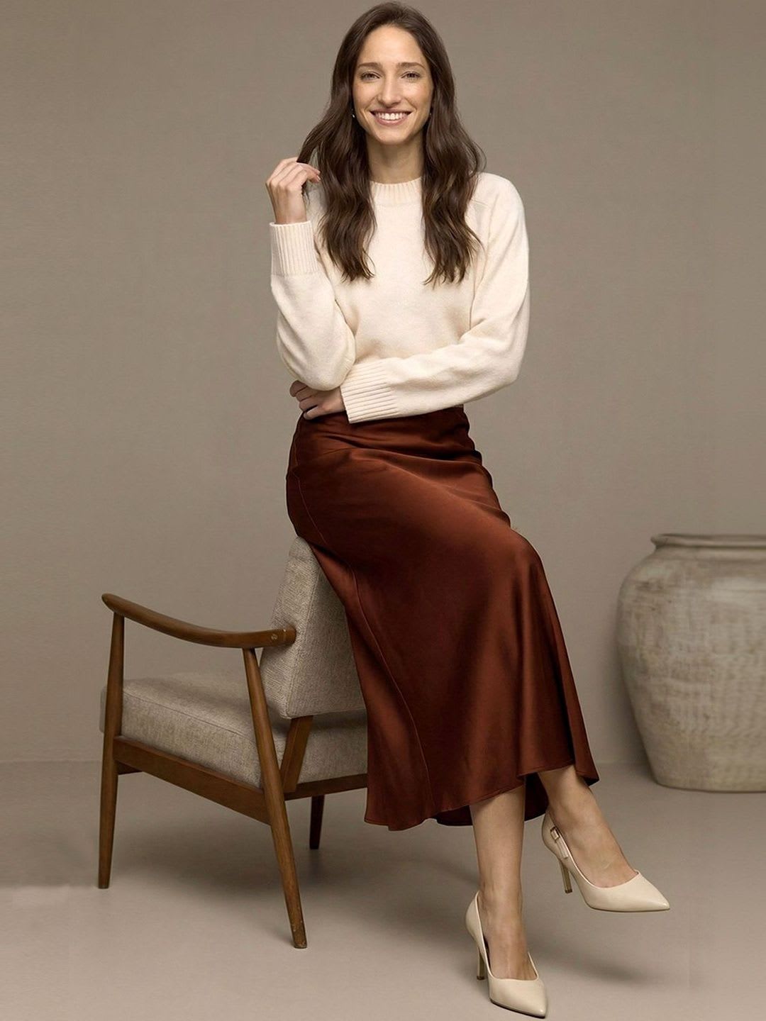 ADDYVERO Women Satin Midi A-Line Skirt - left view