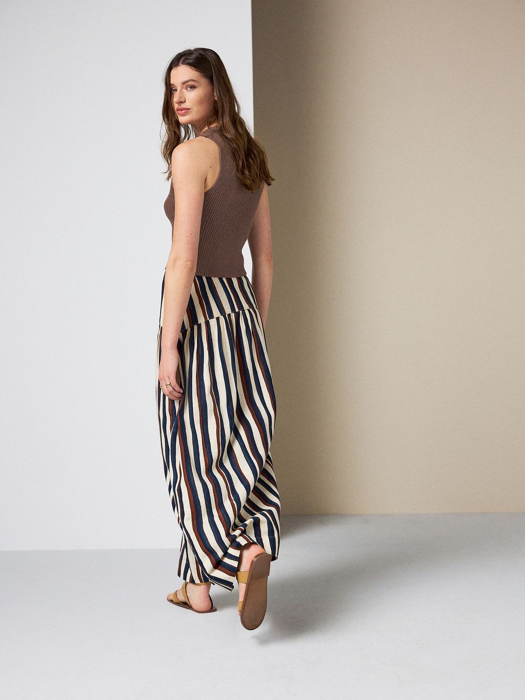 NEXT Women Linen Striped Maxi Straight Skirt - back view