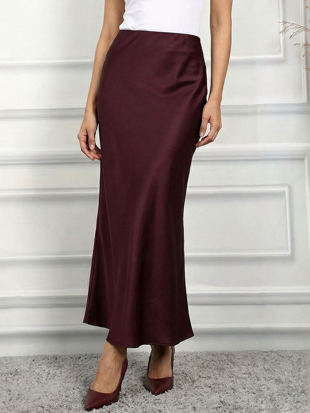 ADDYVERO Women Satin Midi A-Line Skirt - default view
