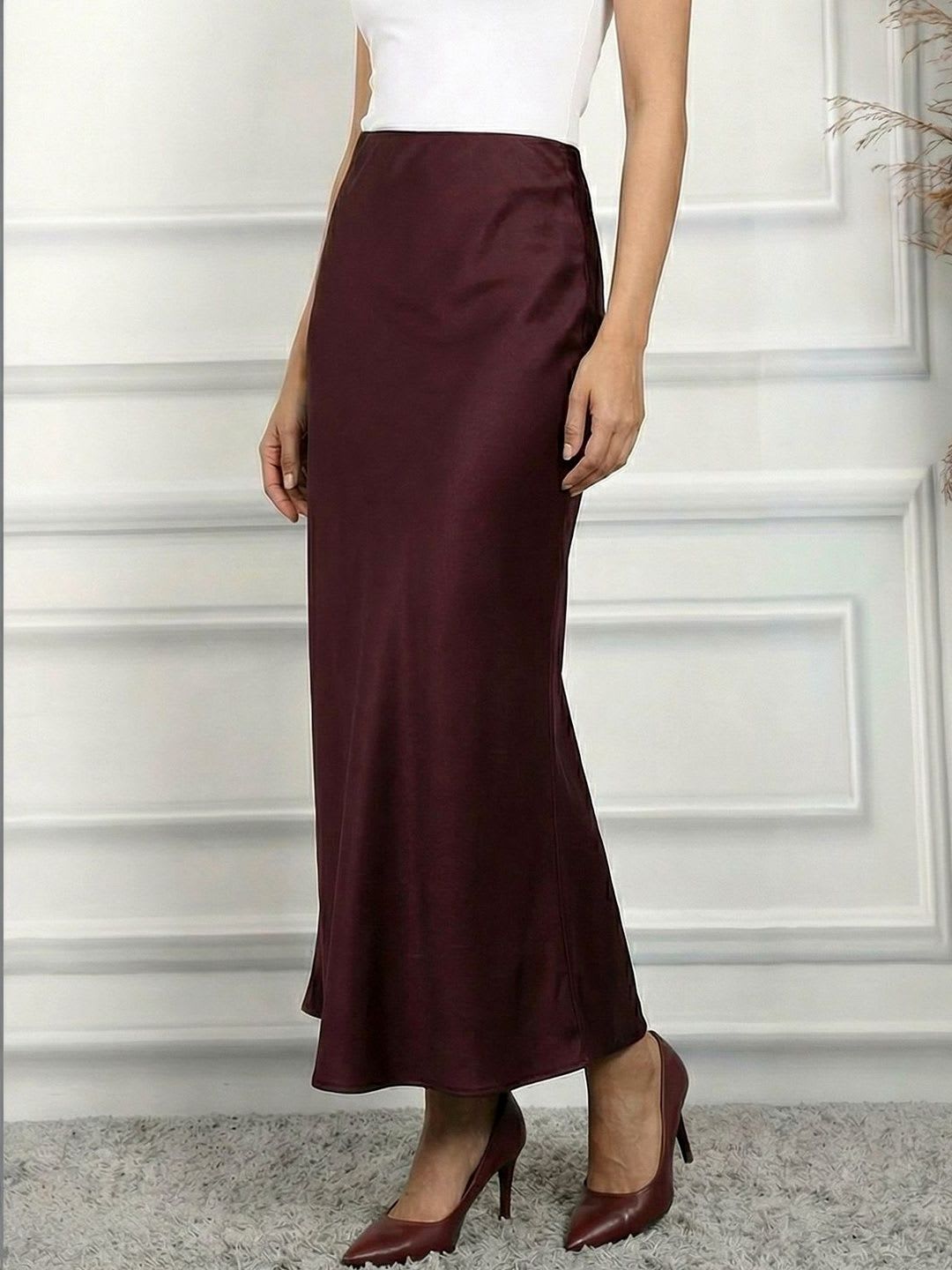 ADDYVERO Women Satin Midi A-Line Skirt - back view