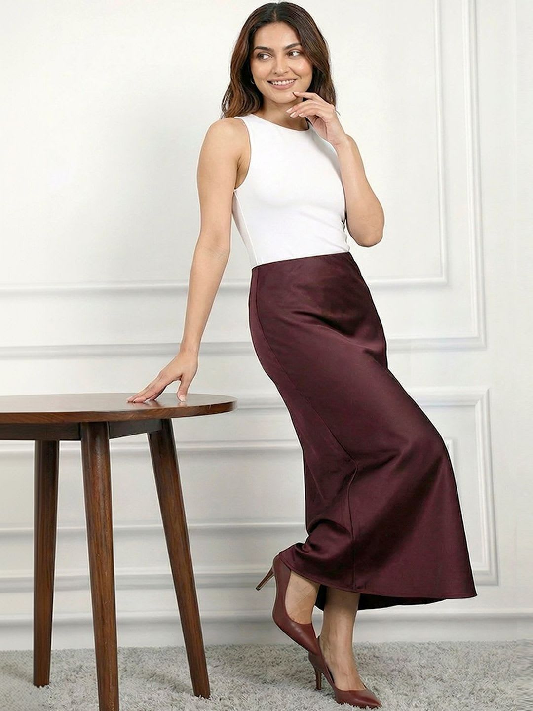 ADDYVERO Women Satin Midi A-Line Skirt - left view
