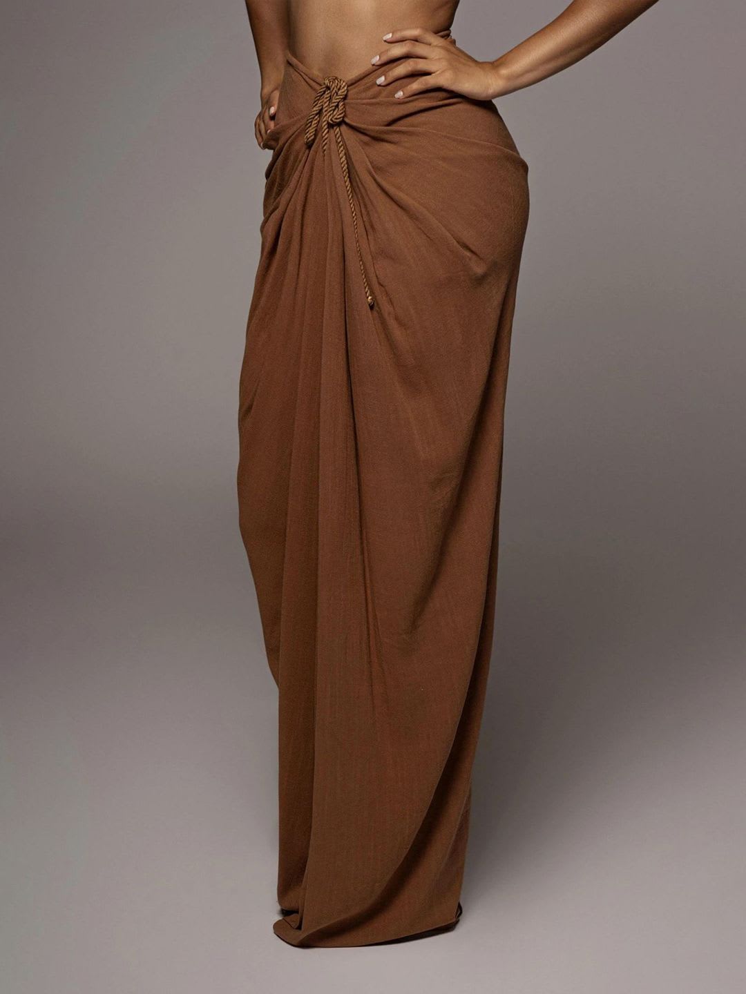 Bee Boe Women Pecan Linen Slit Skirt - back view