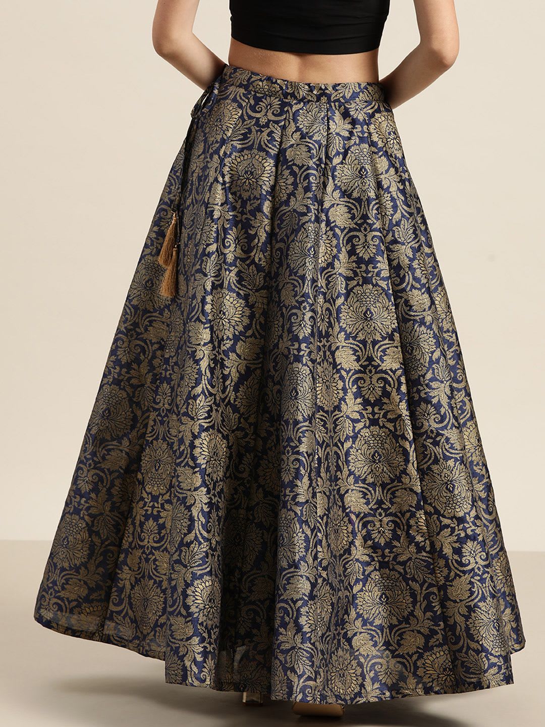 Shae by SASSAFRAS Women Deep Navy Blue Floral Skirt - back view