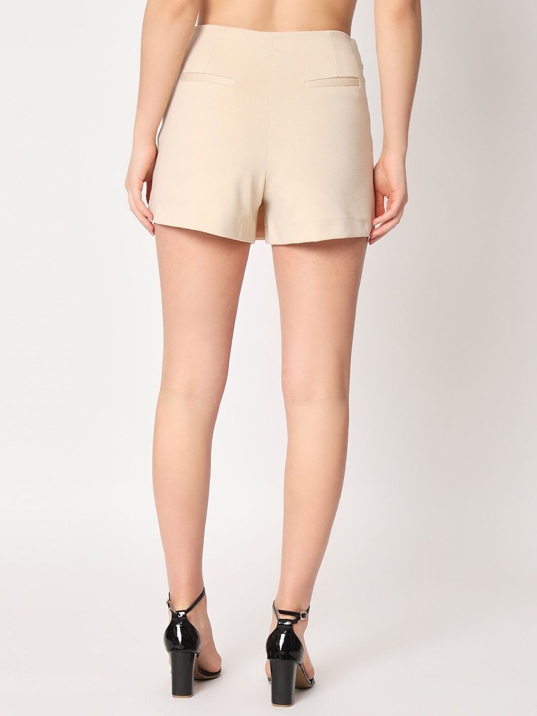 Zastraa Beige High Waist Scuba Mini Skorts - right view