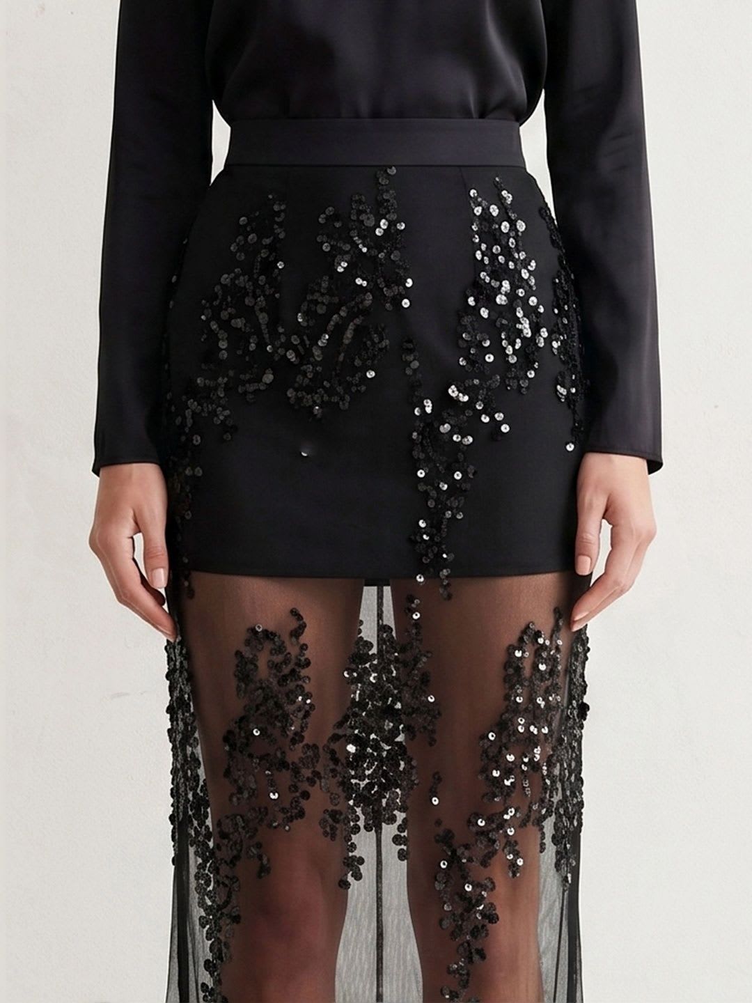 ATELIER REBEL Women Embellished Sheer Maxi Straight Skirt - right view