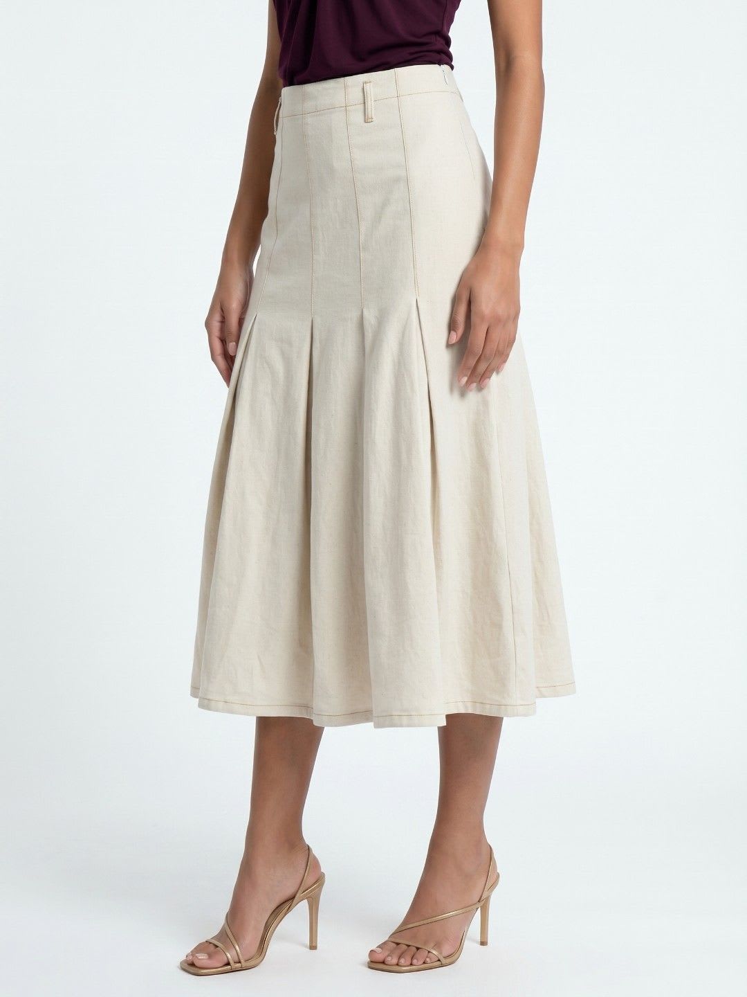 glitchez Women Pleated Denim Midi A-Line Skirt - default view