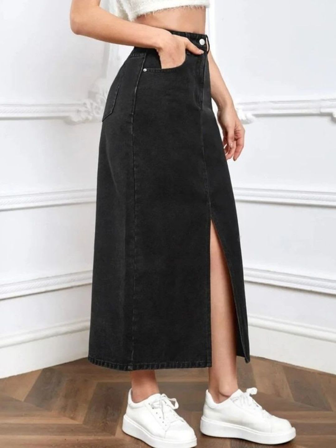 Pink Clap Fashion Straight Midi Skirts - back view