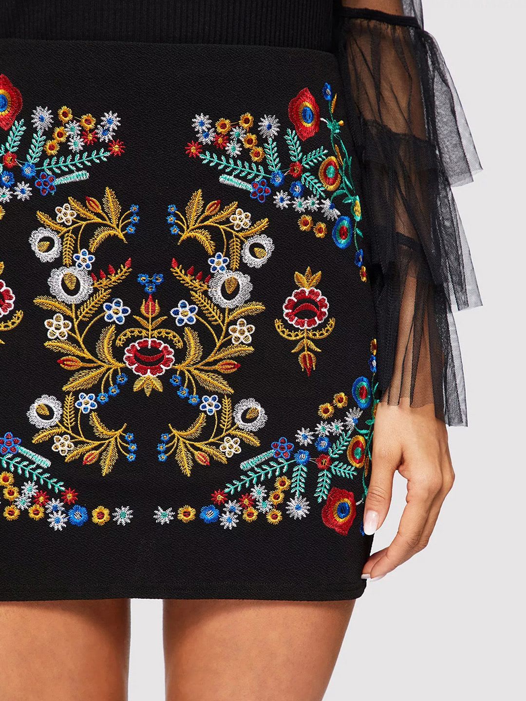 Stylecast X Slyck Embroidered A-line Mini Skirts - back view