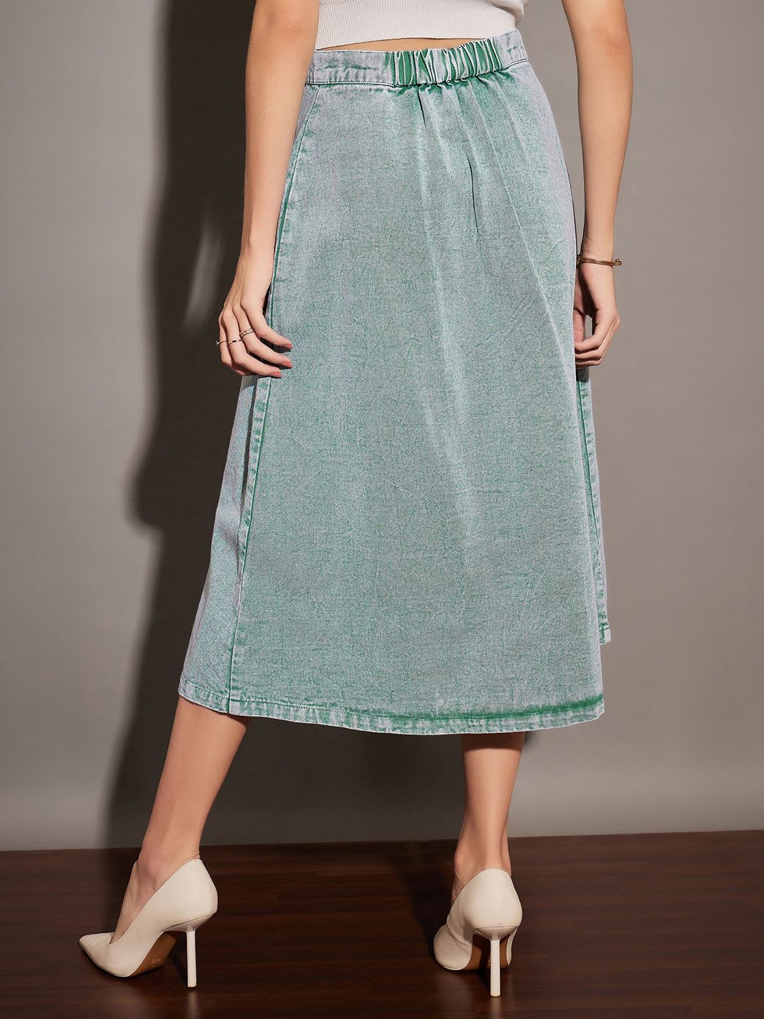 SASSAFRAS Green Denim A-Line Midi Skirt - right view
