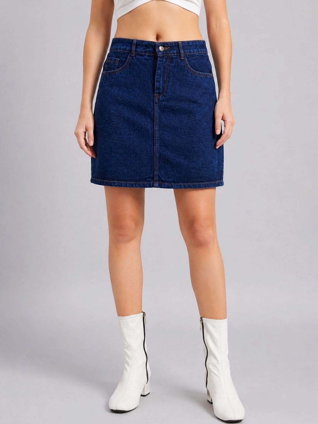 all about you Women Denim Washed Above Knee Straight Skirt - default view