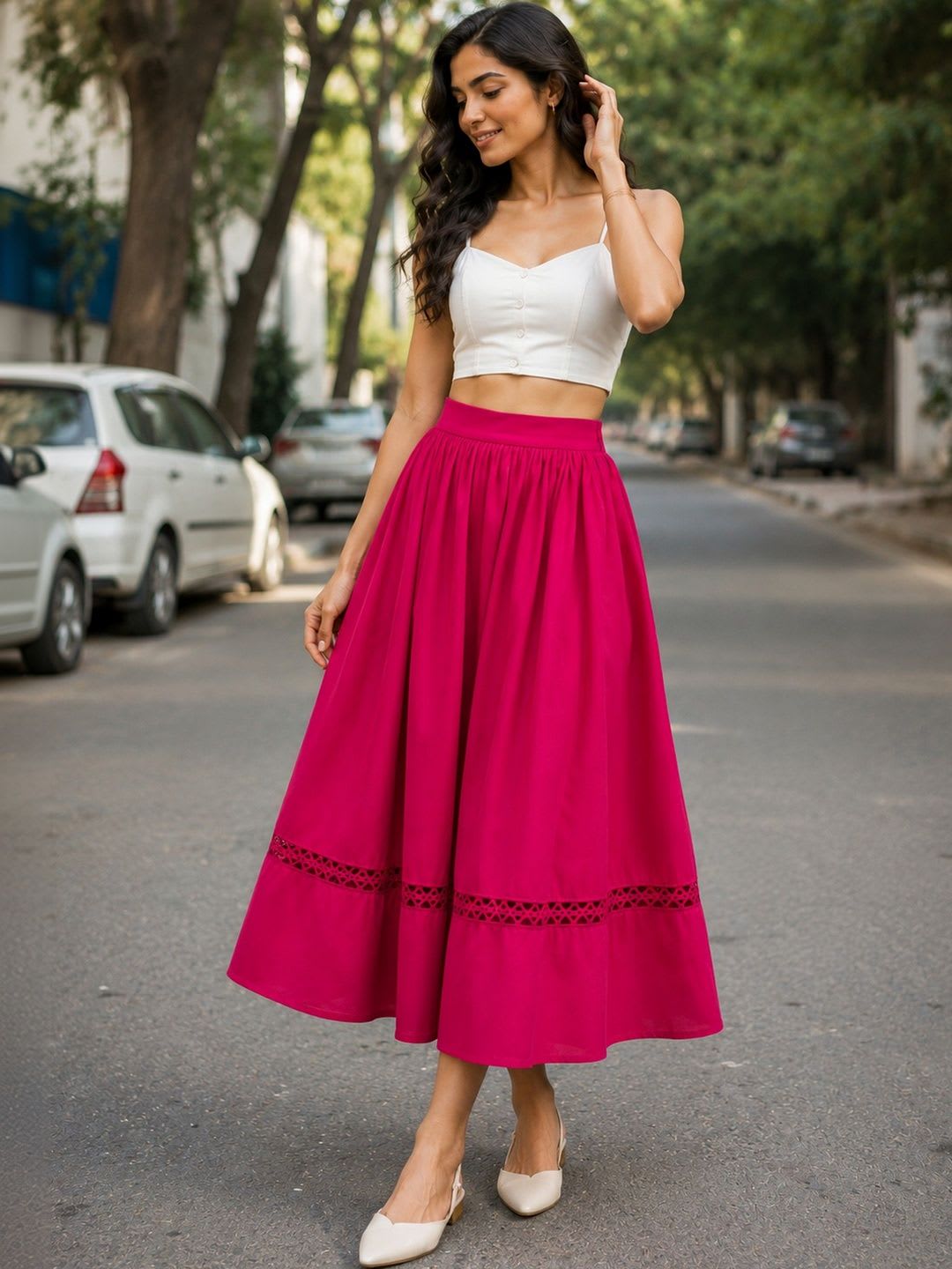 AASK Women Pure Cotton Cotton Cambric Midi Flared Skirt - right view