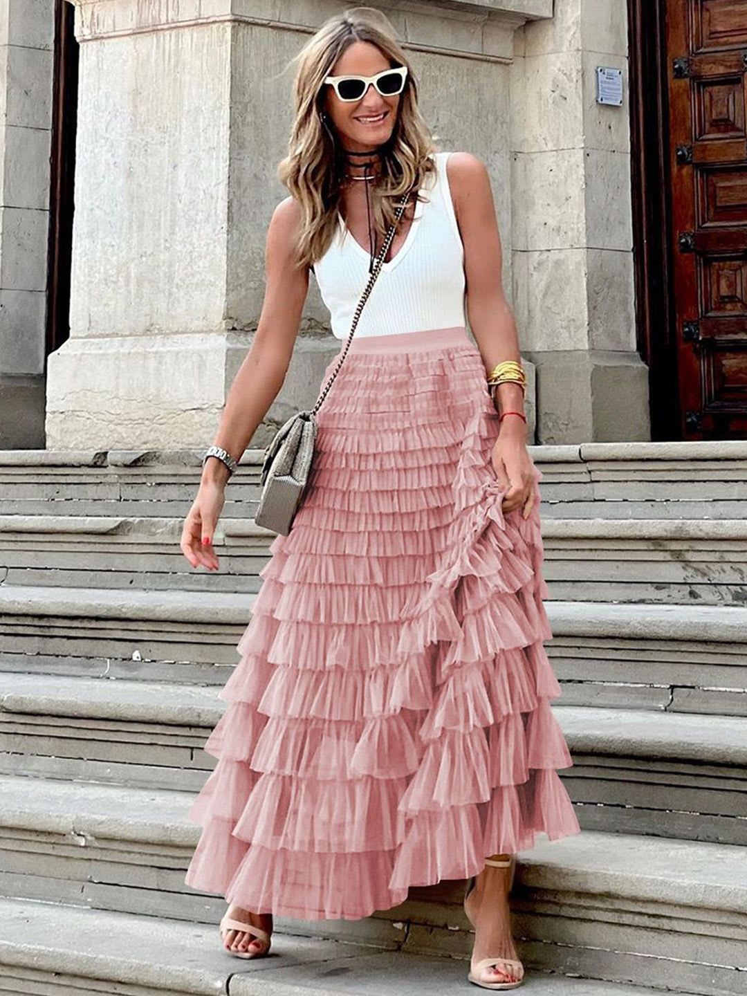 StyleCast Women Solid Flared Maxi Skirts - left view