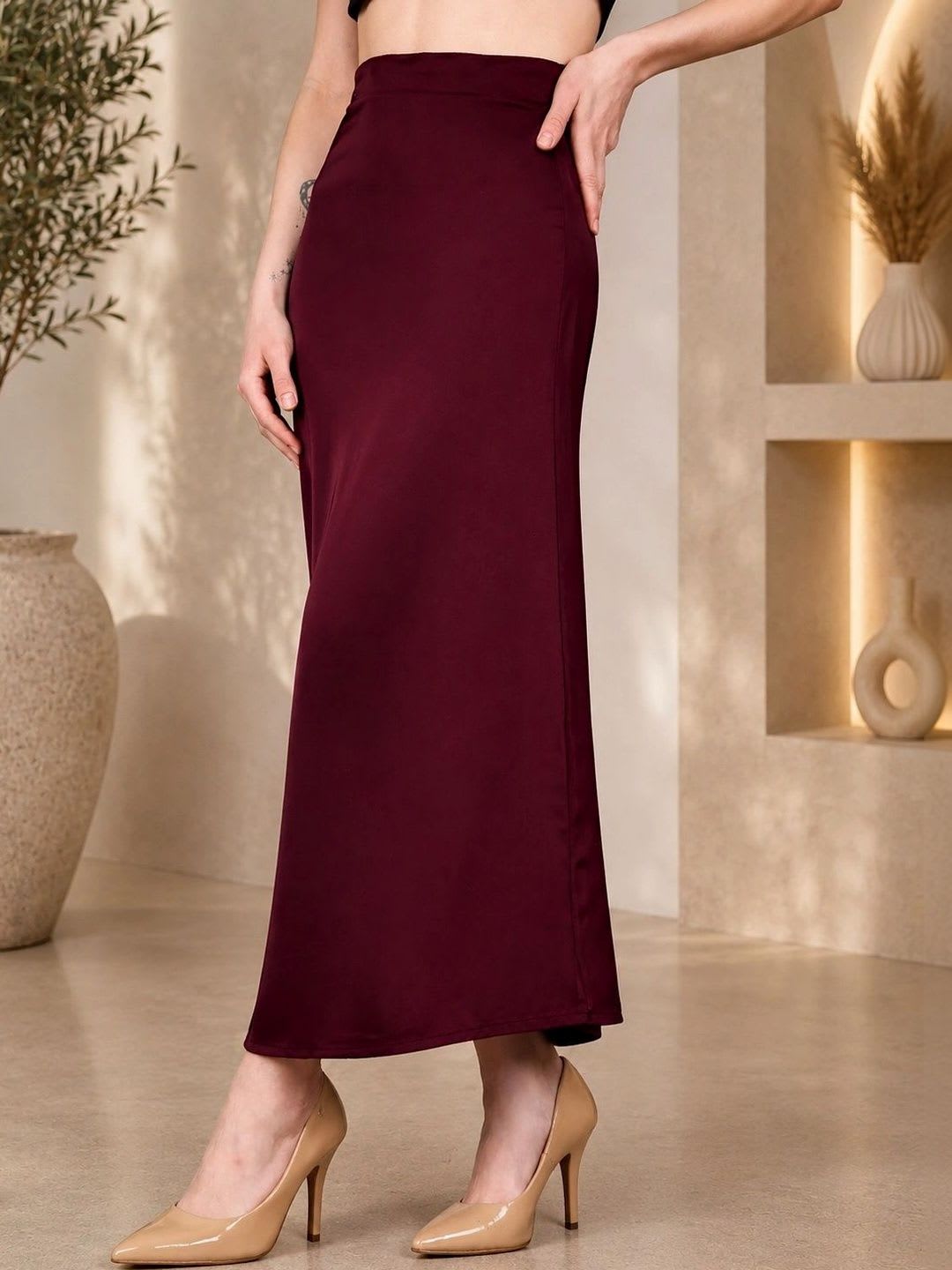 Aadvi Fashion Women Satin Midi A-Line Skirt - back view