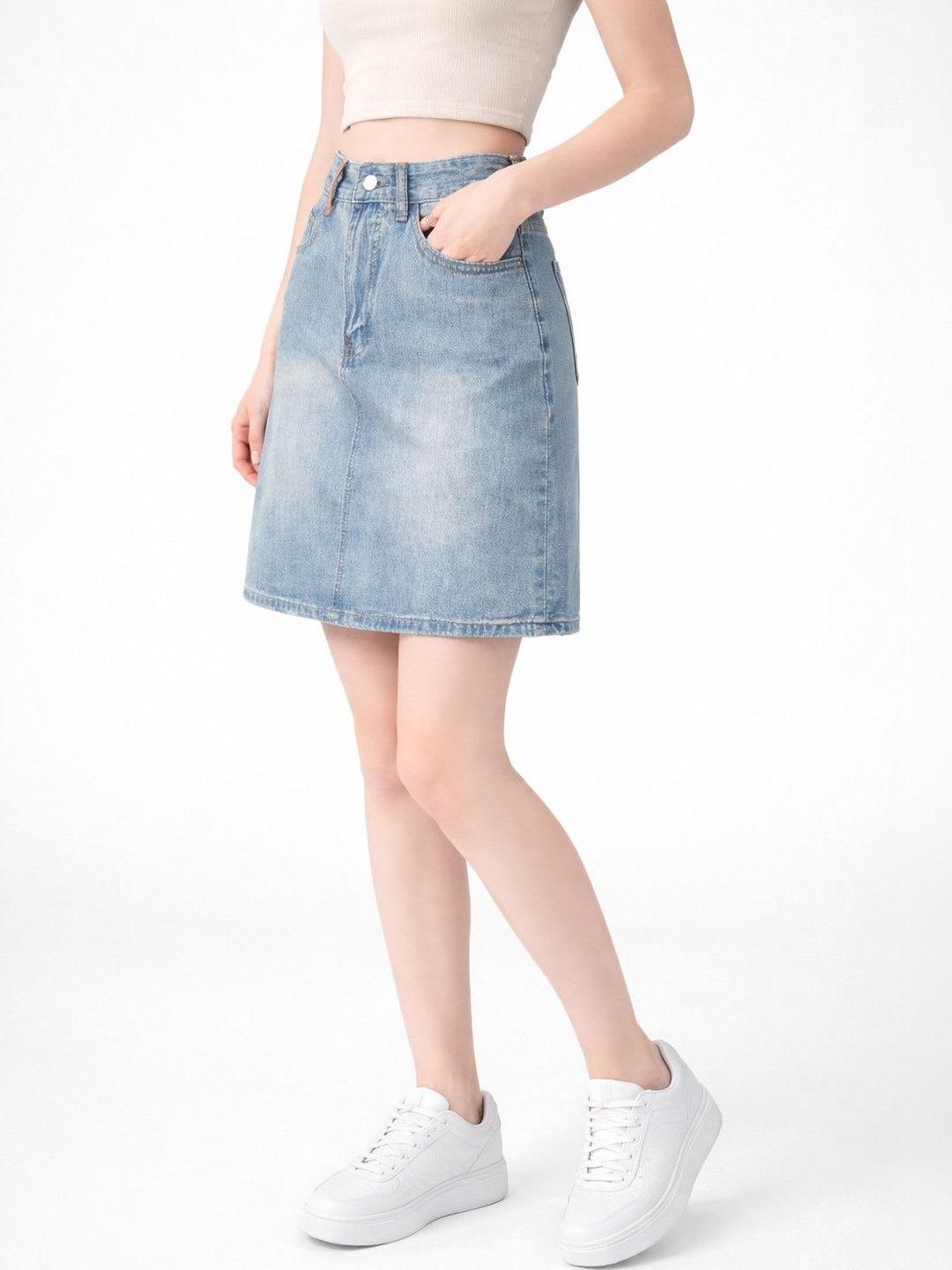 Suo Women Washed Above Knee A-Line Skirt - default view