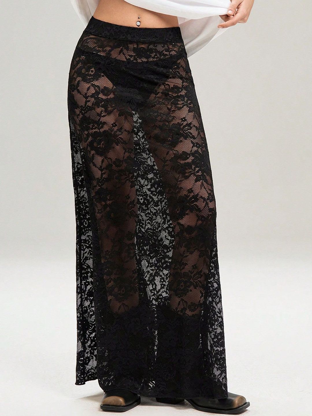 StyleCast x Revolte Black Self Design Maxi Skirt - default view