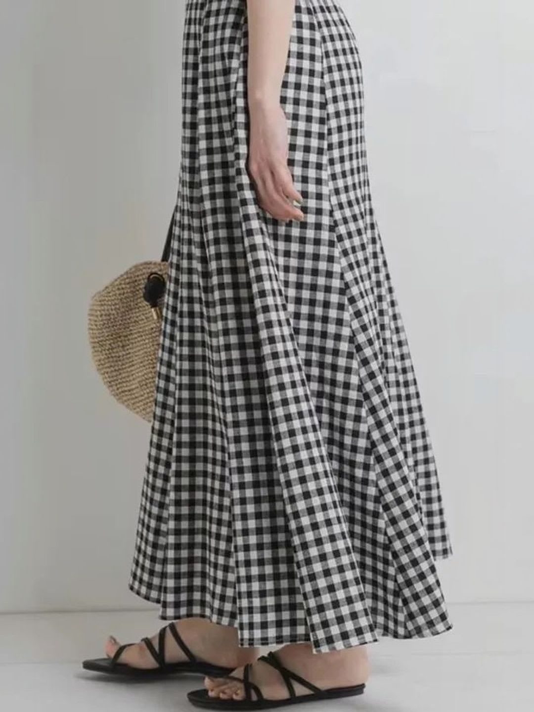 SIDDHO HUM Checked Cotton A-Line Maxi Skirts - back view