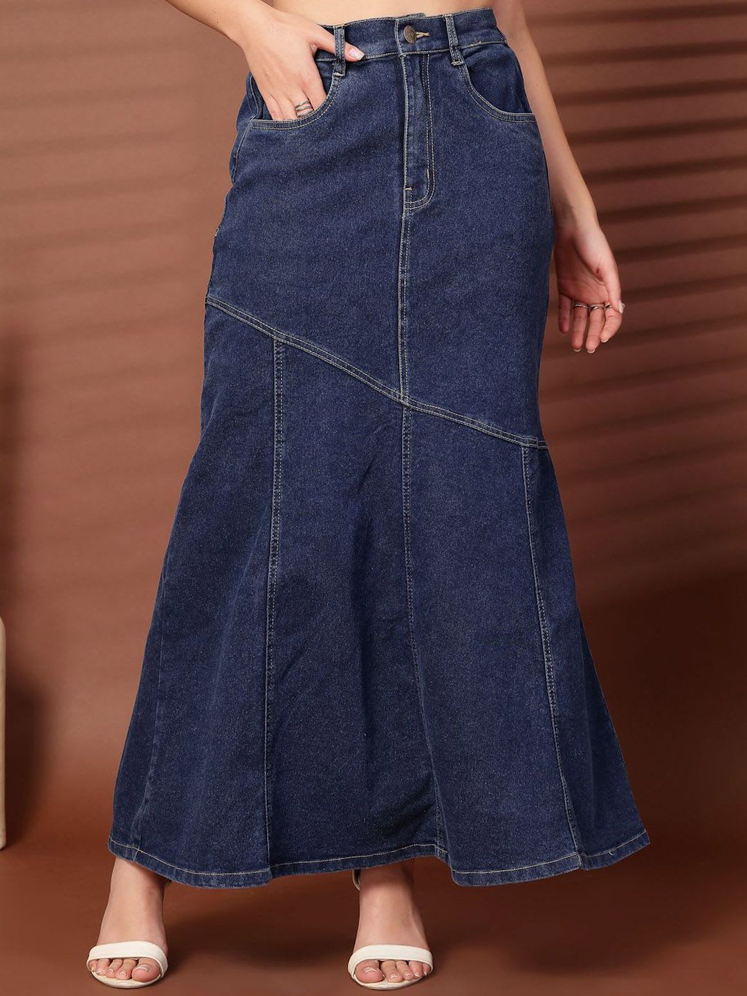 plusS Women Denim Mermaid Flared Maxi Skirts - default view