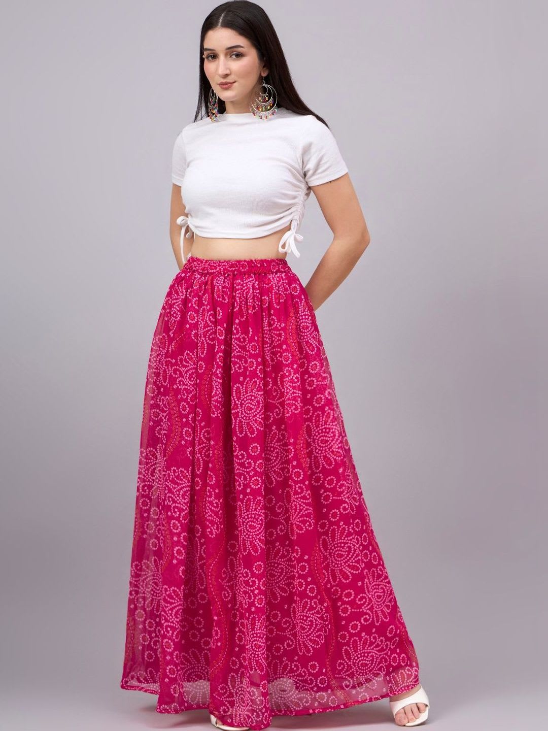 BANJANAN Women Georgette Paisley Maxi Flared Skirt - back view