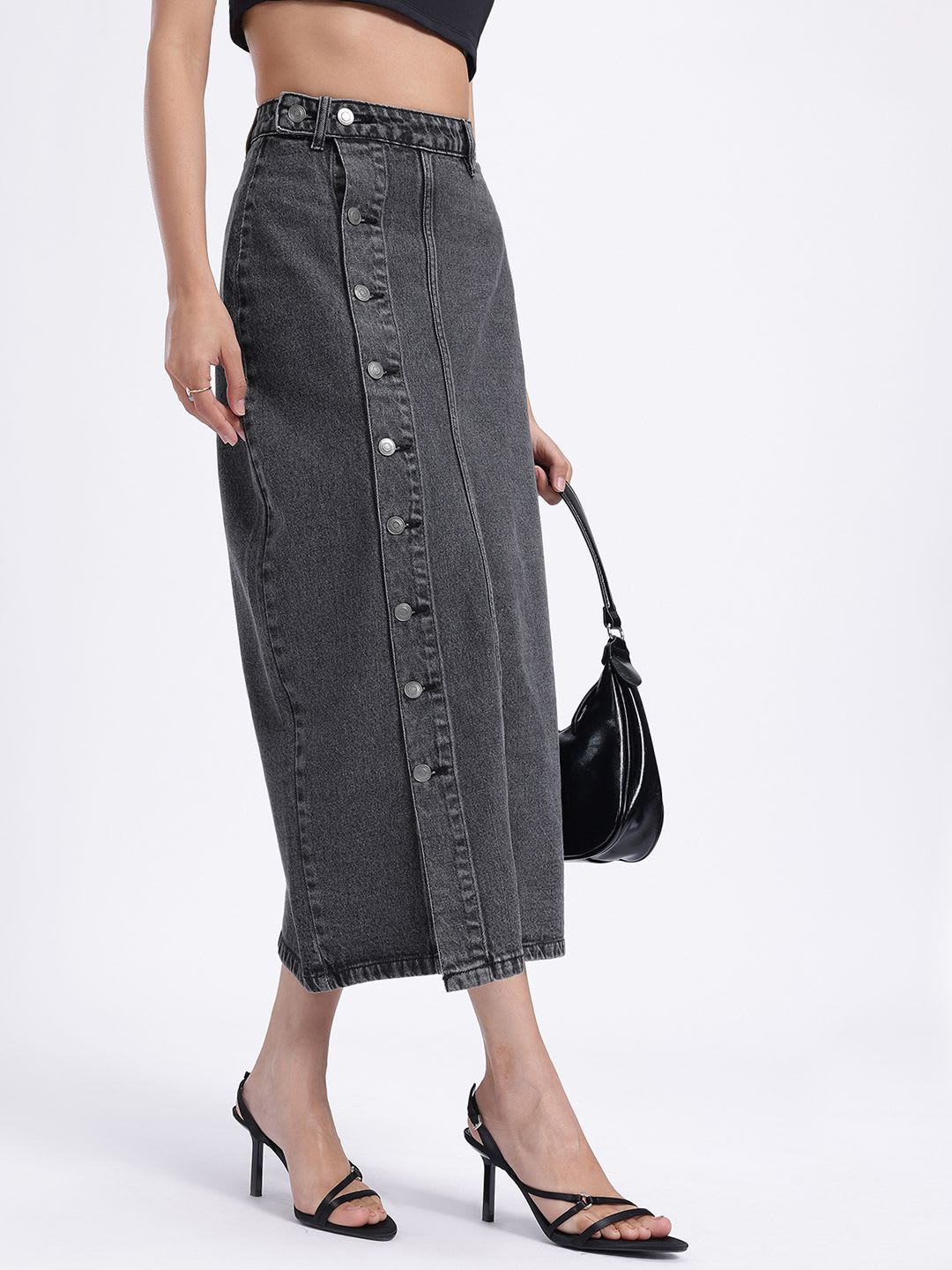 glitchez Denim Midi Straight Fit Denim Skirt - default view