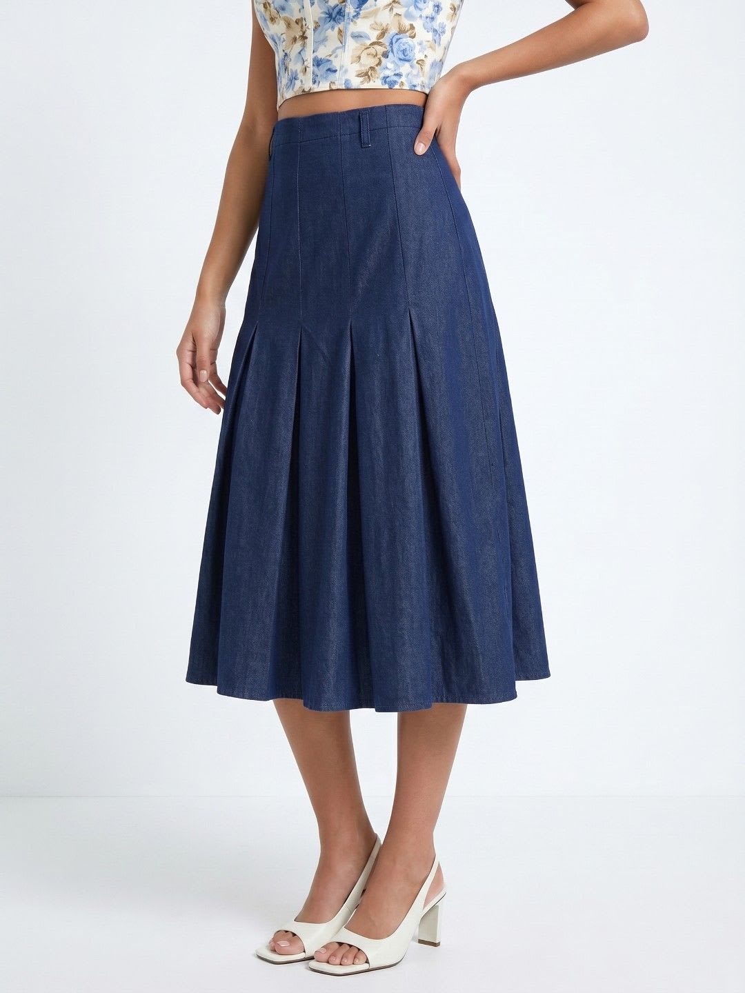 glitchez Women Pure Cotton Midi A-Line Skirt - default view