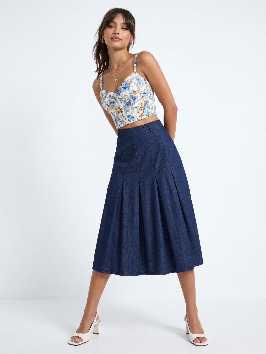 glitchez Women Pure Cotton Midi A-Line Skirt - back view