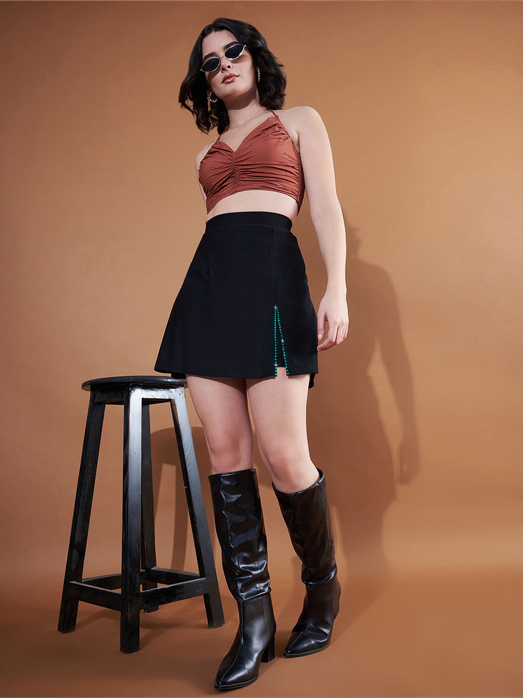 Purple Feather Above Knee Skorts Skirt - right view