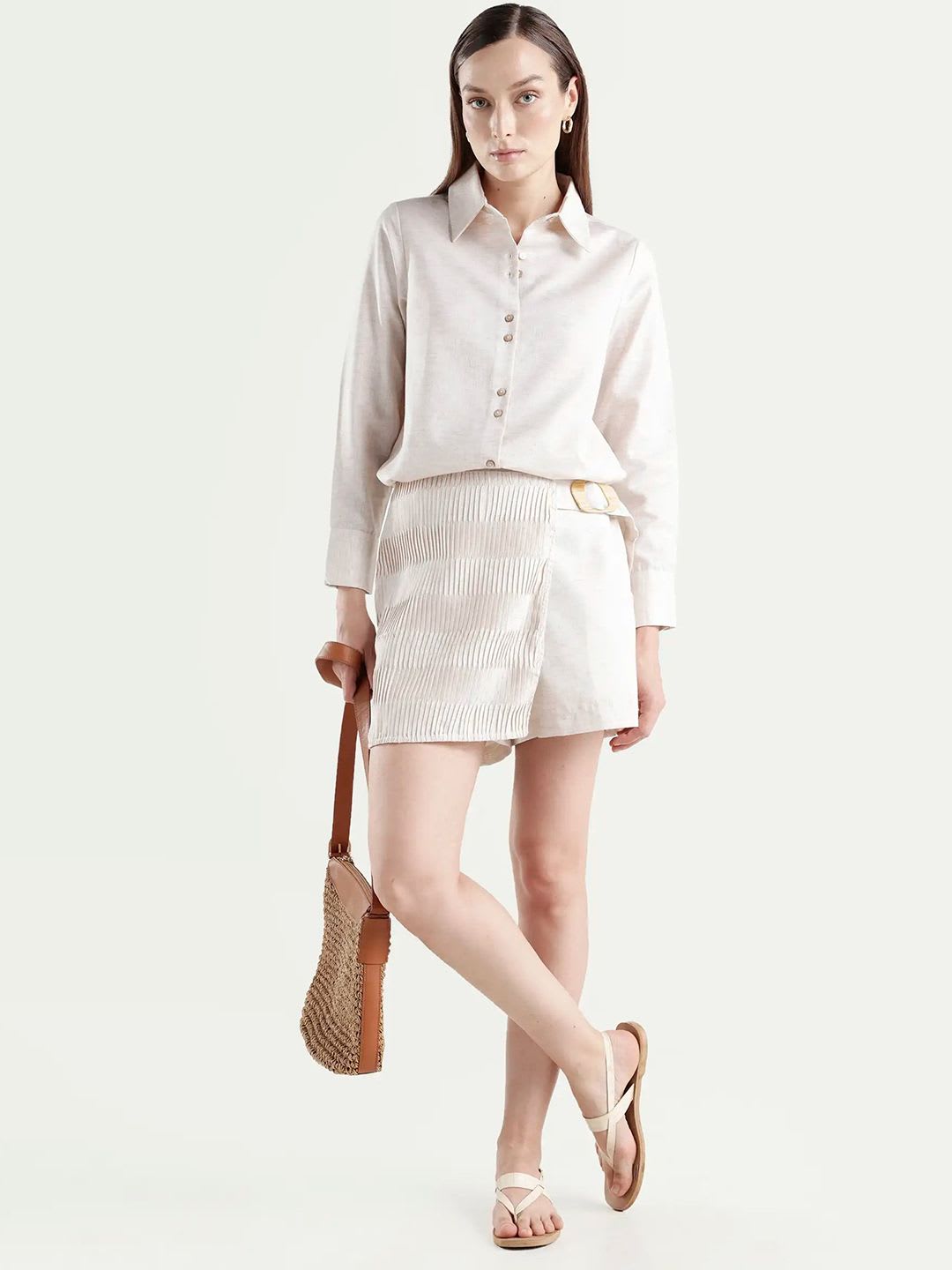 RAREISM Women Beige Plain Regular Fit Skirt - left view