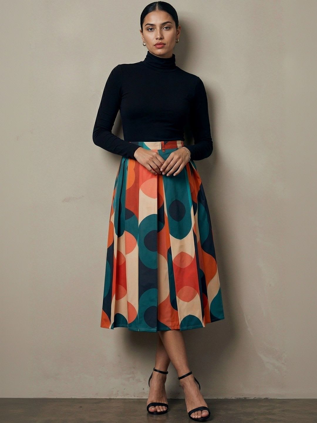 AASK Women Pure Cotton Blend Geometric Midi A-Line Skirt - default view