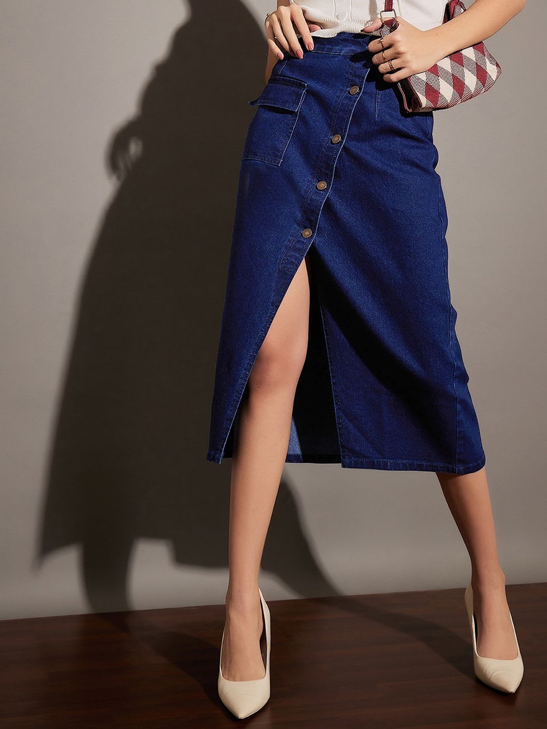 SASSAFRAS Front Button A-Line Denim Skirt - default view