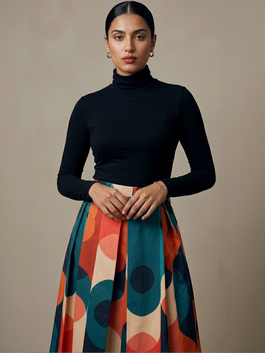 AASK Women Pure Cotton Blend Geometric Midi A-Line Skirt - right view