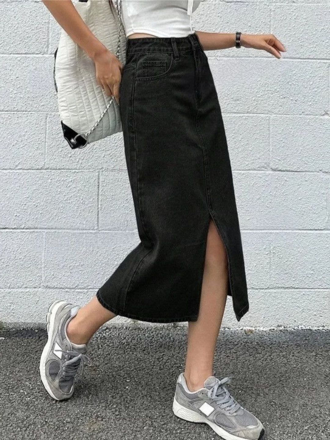 Pink Clap Fashion Women Straight Midi Skirts - back view