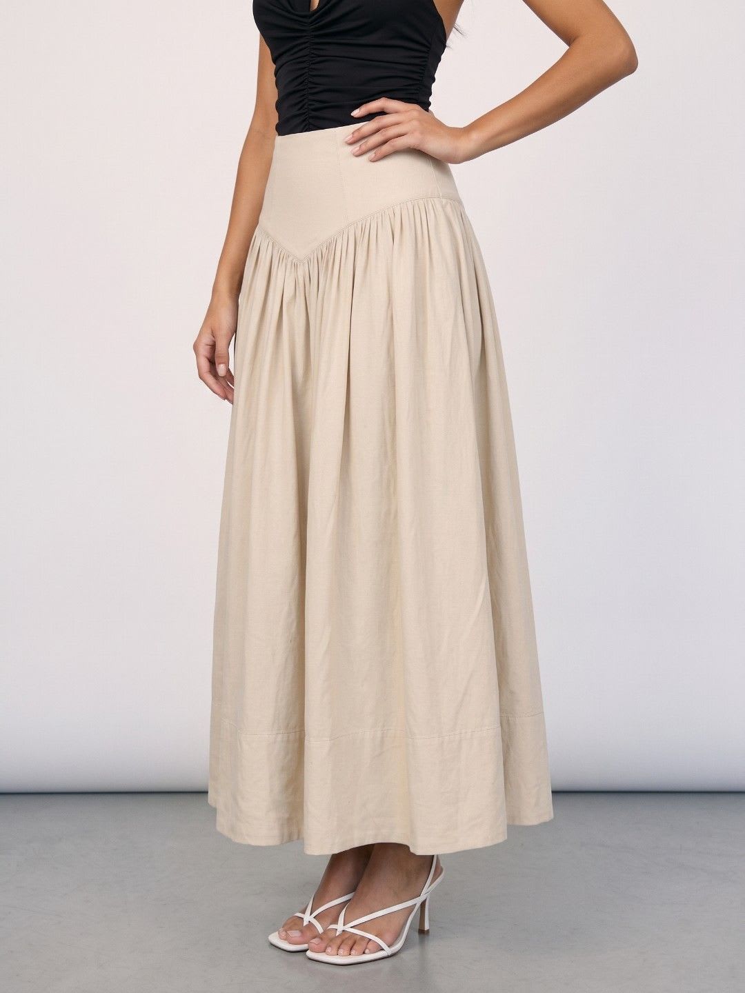 Phosphorus Women Midi Flared Denim Skirt - default view