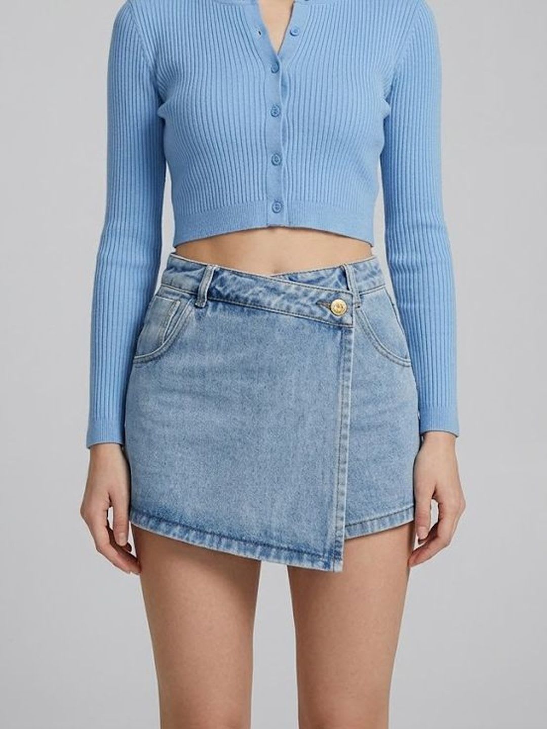 Suo Women Solid Denim Mini Skorts Skirt - default view