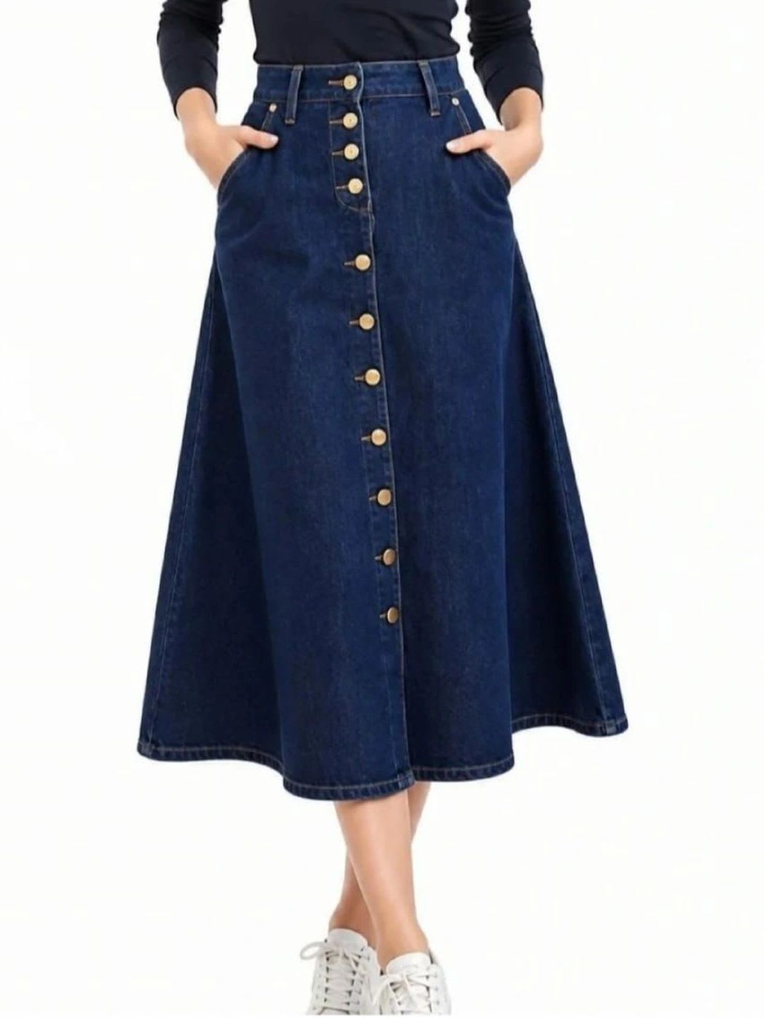 Pink Clap Fashion Women Denim Midi Skirts - default view