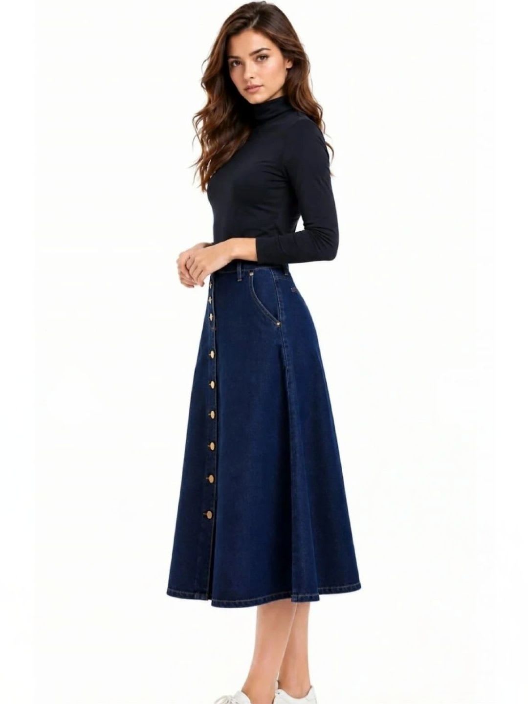 Pink Clap Fashion Women Denim Midi Skirts - left view
