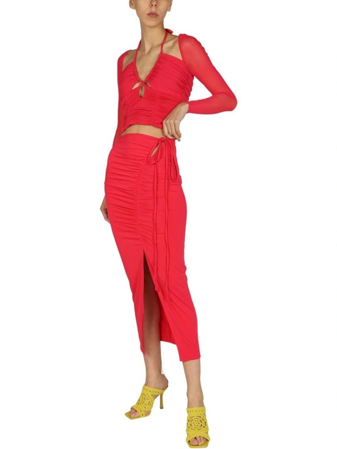 Self-Portrait Women Ruched Front Slit Midi Straight Skirt - left view