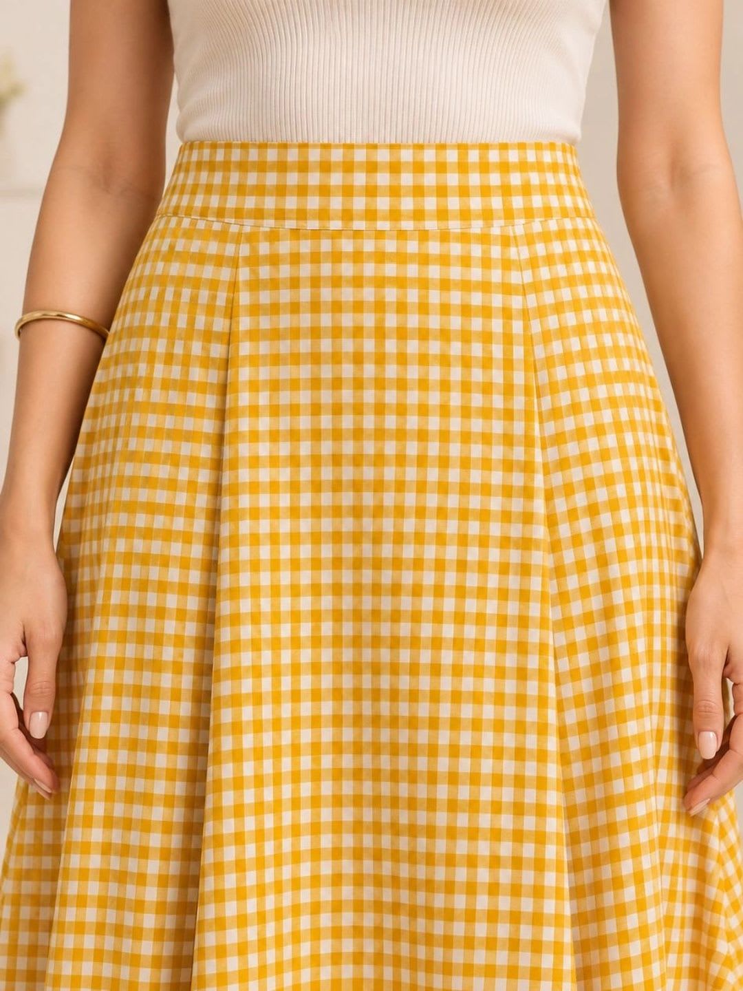 DressBerry Women Pure Cotton Blend Checked Summer Checks Maxi A-Line Skirt - left view