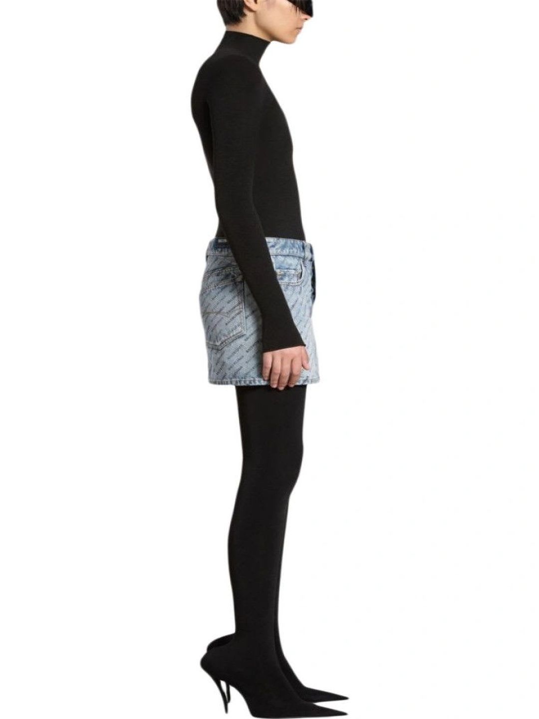 Balenciaga Women Cotton Graphic Typography or Slogan Print Mini A-Line Skirt - left view
