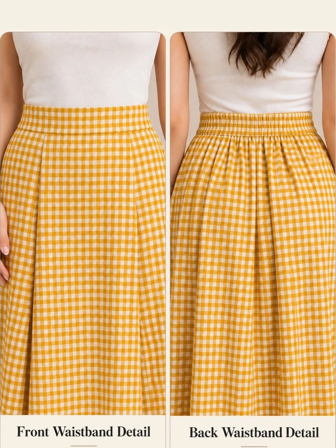 BLUE PIEGEON Women Pure Cotton Blend Checked Summer Checks Maxi Flared Skirt - right view