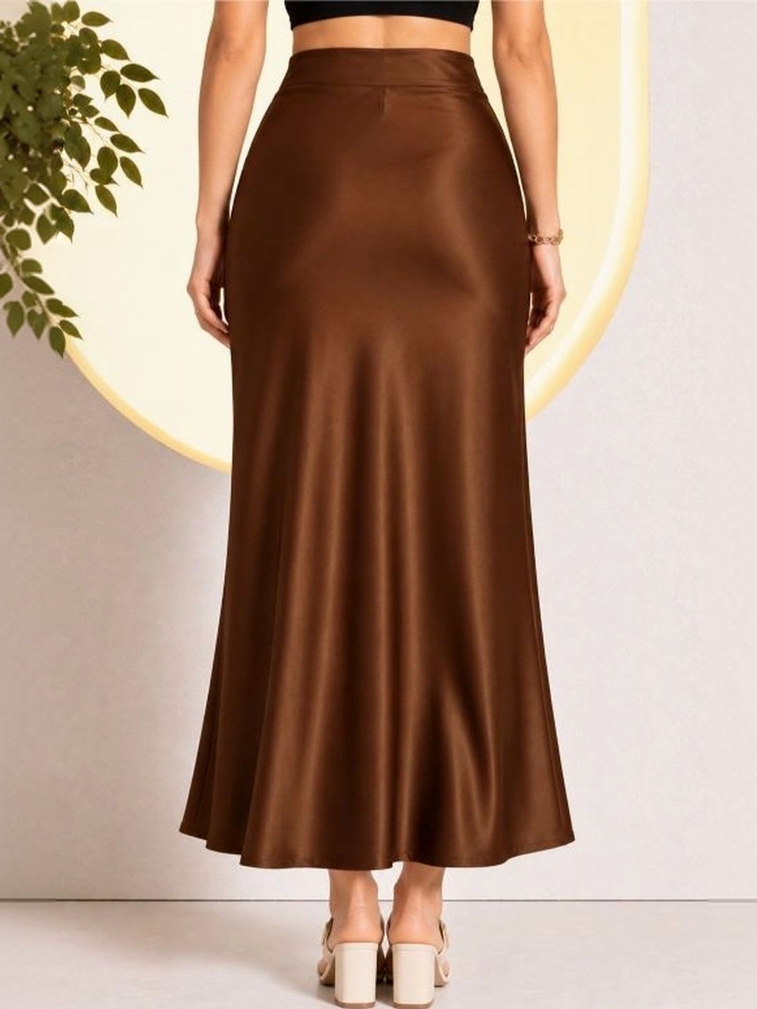 Aadvi Fashion Women Satin Maxi A-Line Skirt - right view
