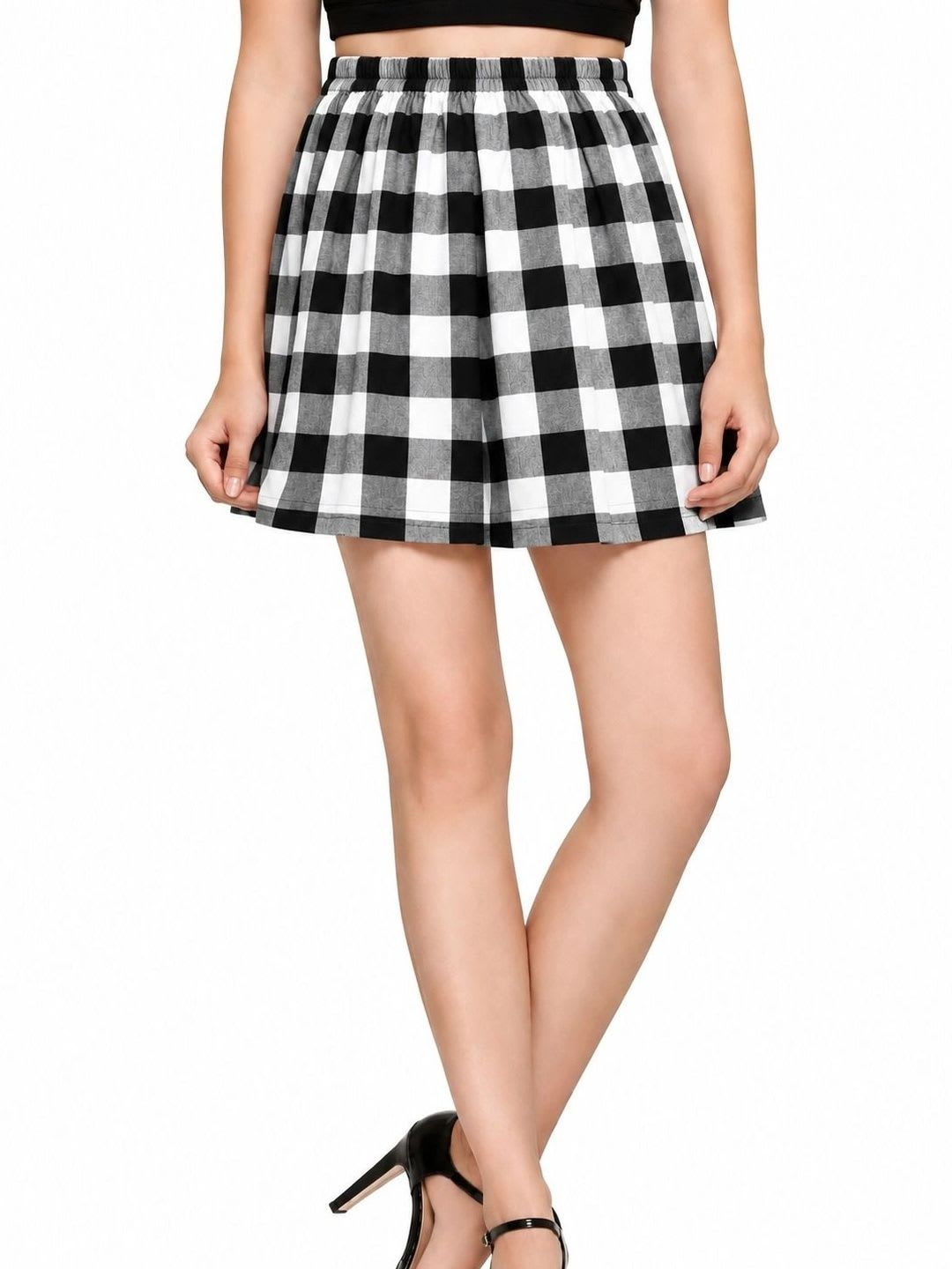 Shopping Star Women Cotton Checked Summer Checks Mini Flared Skirt - default view
