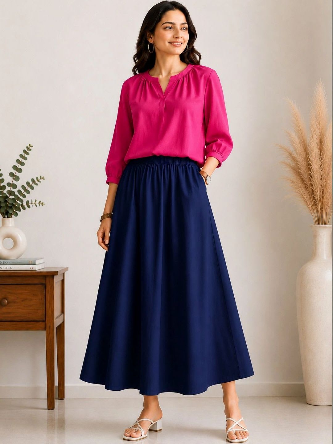 Shopping Star Women Cotton Maxi Flared Skirt - default view