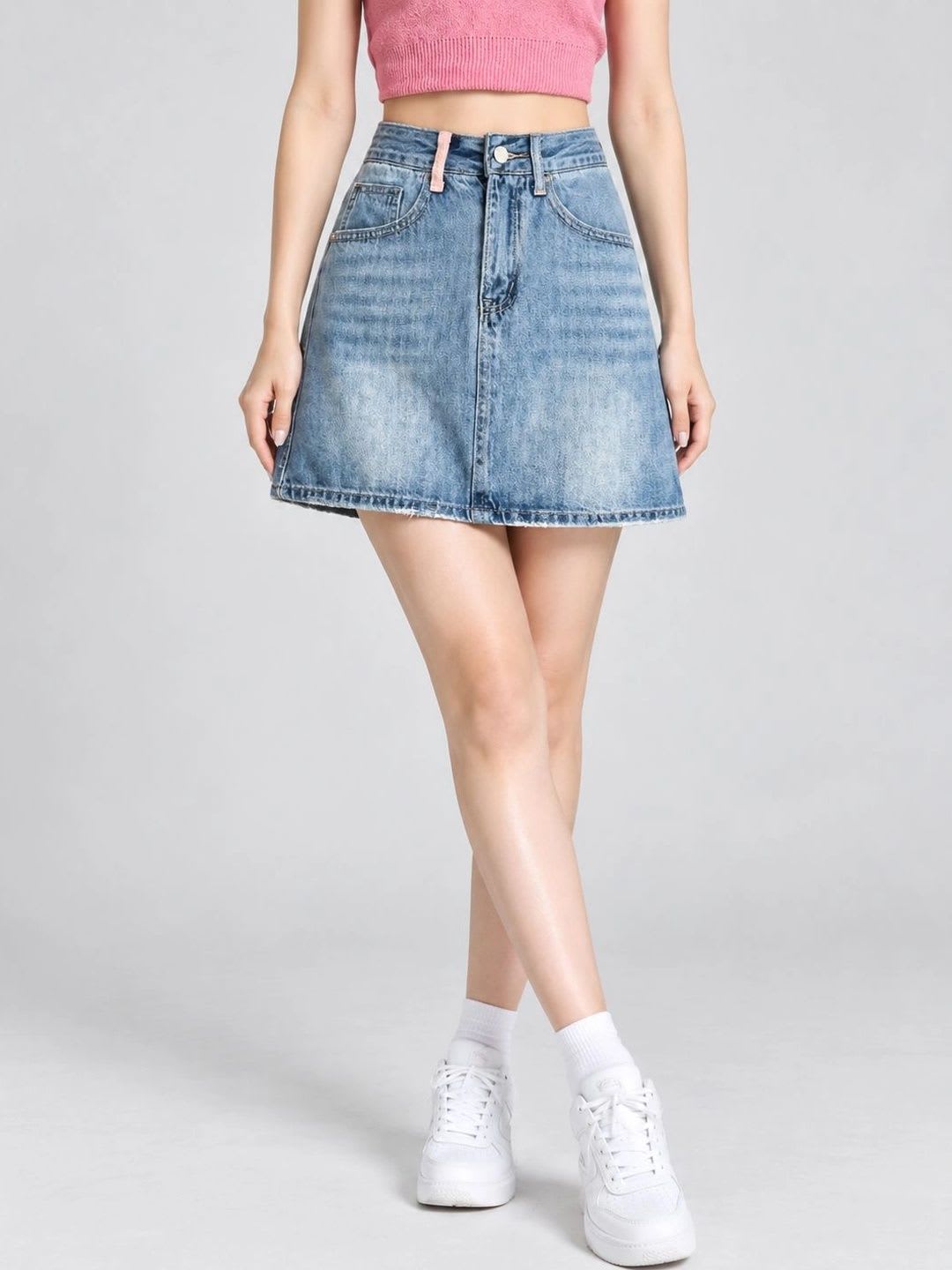 Suo Women Denim Washed Mini A-Line Skirt - default view