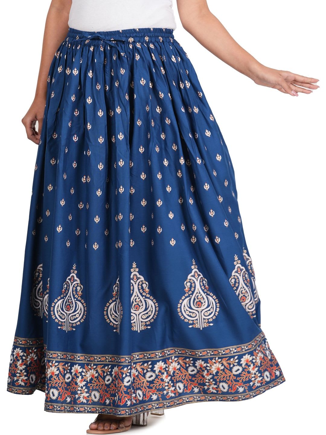 AARMAD Women Cotton Cambric Floral Maxi Flared Skirt - left view