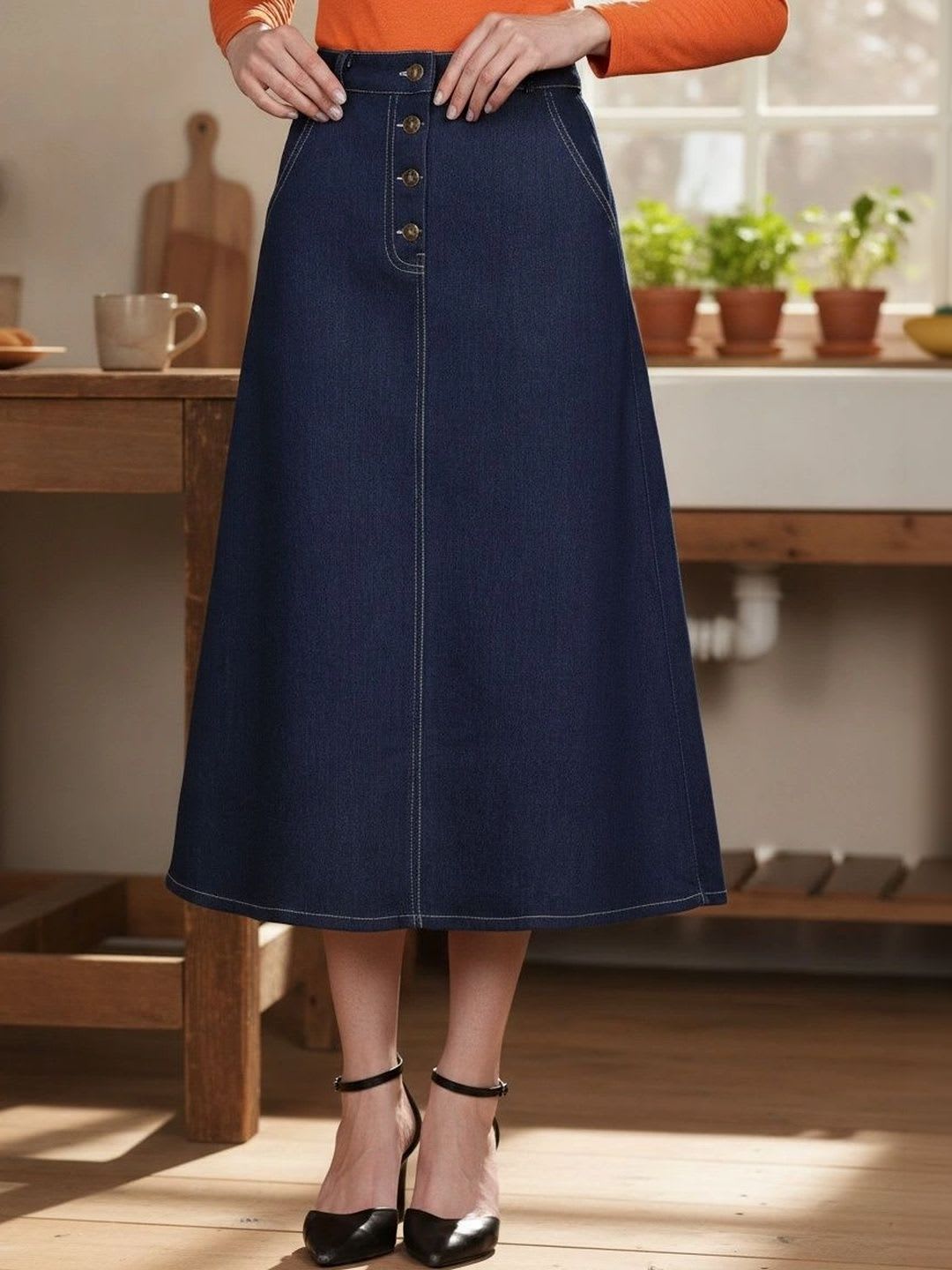 Codaisy Women Denim Midi A-Line Skirt - default view
