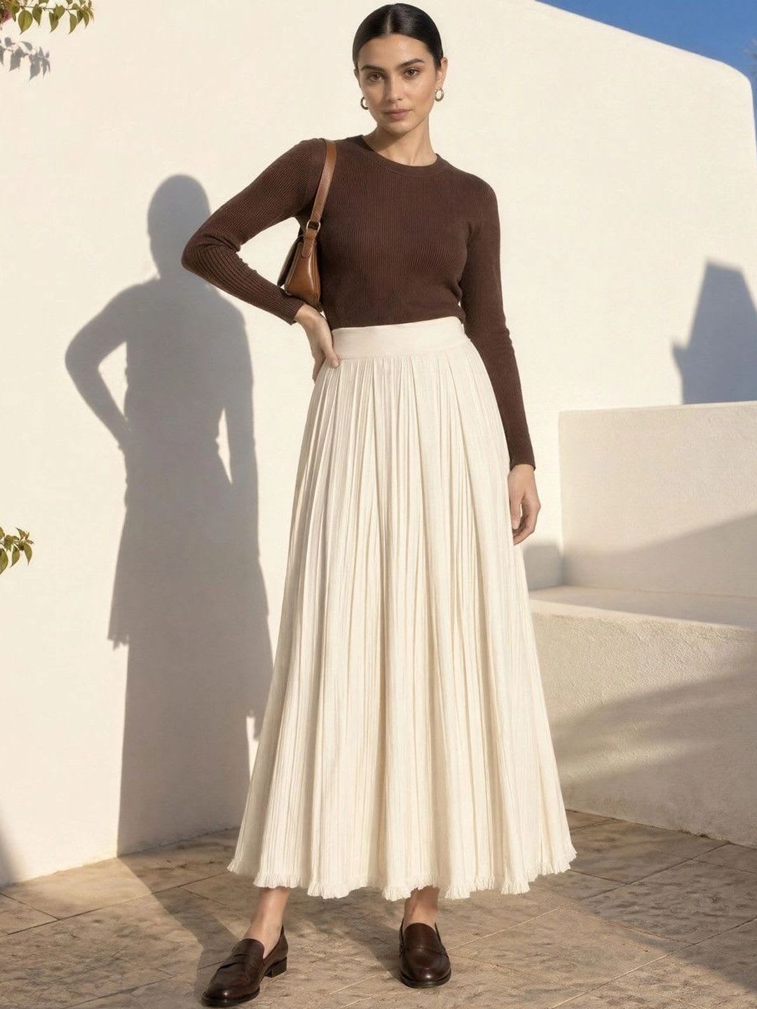 Suo Women Accordion Pleated Maxi Flared Skirt - default view