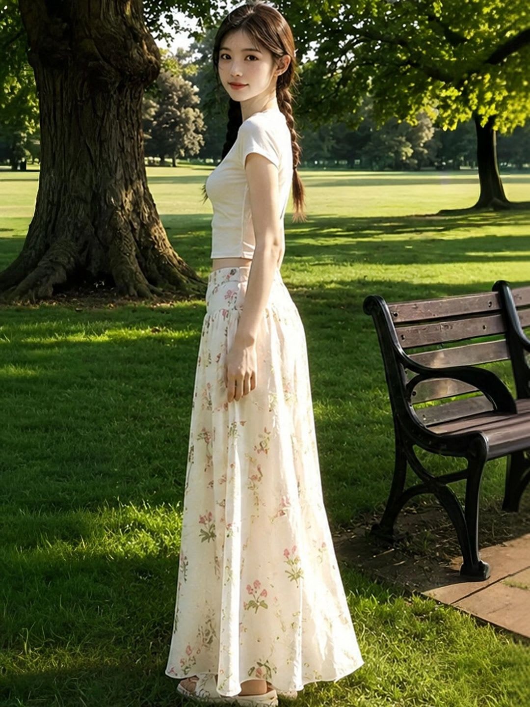 LULU & SKY Women Floral Maxi Flared Skirt - back view